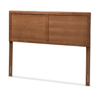 Baxton Studio MG97033-Ash Walnut-HB-Full Raya Mid-Century Modern Walnut Brown Finished Wood Full Size Headboard